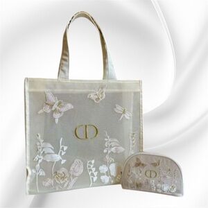 Dior Beauty Makeup Cosmetic Butterfly Tote Bag And Pouch Set